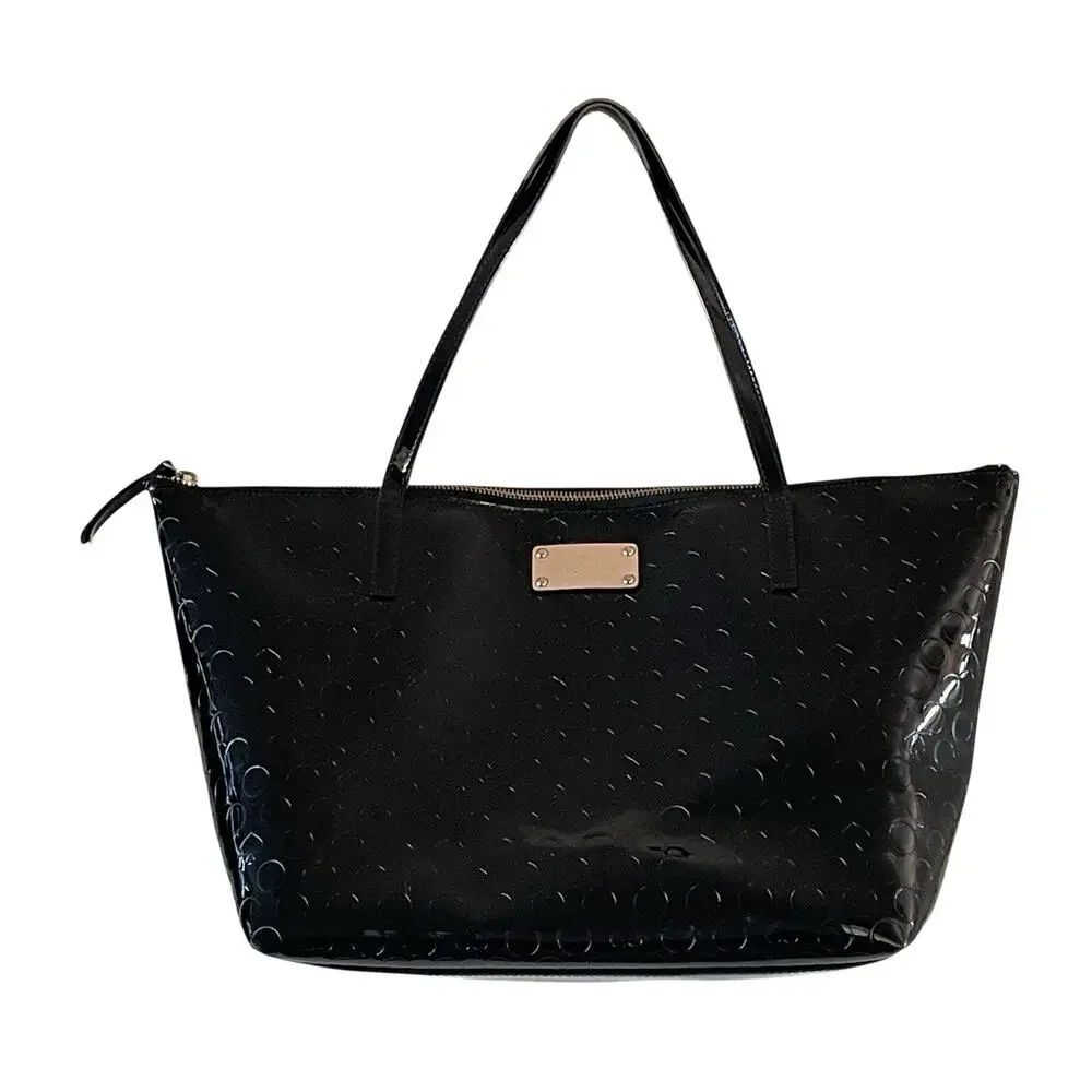 KATE SPADE New York Yaletown Sophie Black Patent Ace of Spades Zip-Top Tote Bag
